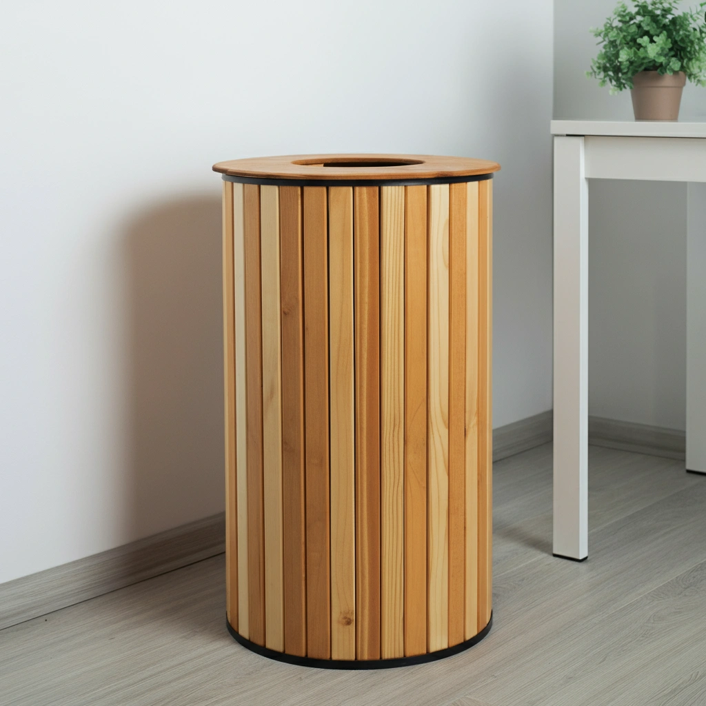 wooden dustbin with lid
