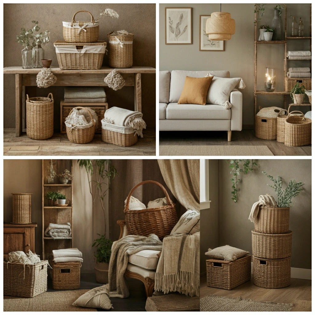 Wicker baskets in home decor
