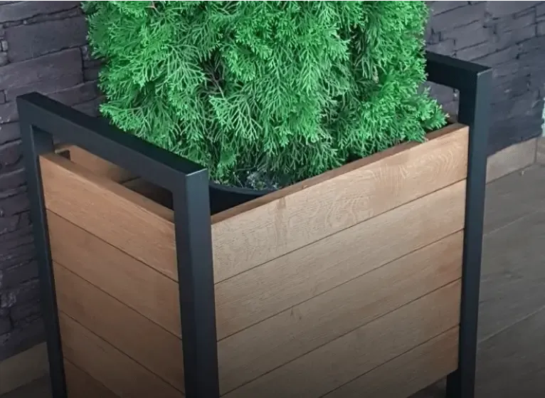 Modern square metal planter with wooden panels by Urbanland Products – Top Metal Planter Manufacturer in India