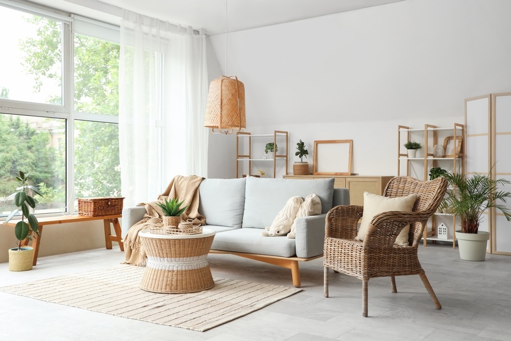 Modern living room with wicker chair and coffee table by leading Wicker Living Sets manufacturer in India